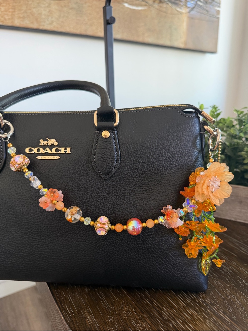Stunning Beaded Bag Chain with Peony and Cascading Flowers Charm